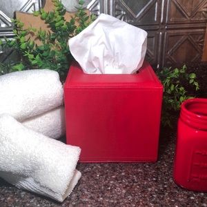 🆕Red Tissue Box Storage Faux Leather Lined Multi-Use  Kleenex Box NWT